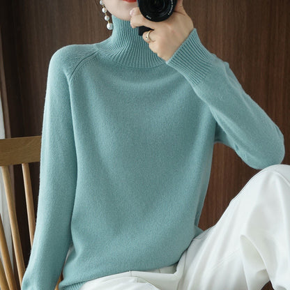 lovwvol Turtleneck Pullover Fall/winter  Cashmere Sweater Women Pure Color Casual Long-sleeved Loose Pullover Bottoming