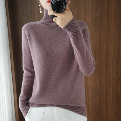 lovwvol Turtleneck Pullover Fall/winter  Cashmere Sweater Women Pure Color Casual Long-sleeved Loose Pullover Bottoming