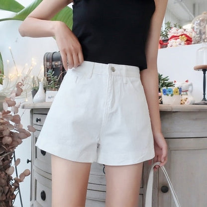 Shorts Women Korean-style Simple High Waist Solid All-match Short Denim Trousers Students Straight Wide-leg Fashion Leisure Chic