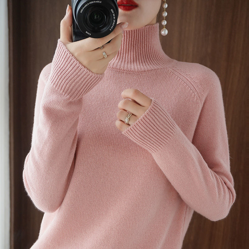 lovwvol Turtleneck Pullover Fall/winter  Cashmere Sweater Women Pure Color Casual Long-sleeved Loose Pullover Bottoming