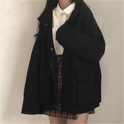 lovwvol     Basic Jackets Women Spring Long Sleeve Feminino Outwear Loose BF Harajuku Chic Students All-match New Fashion Cargo Solid Pocket