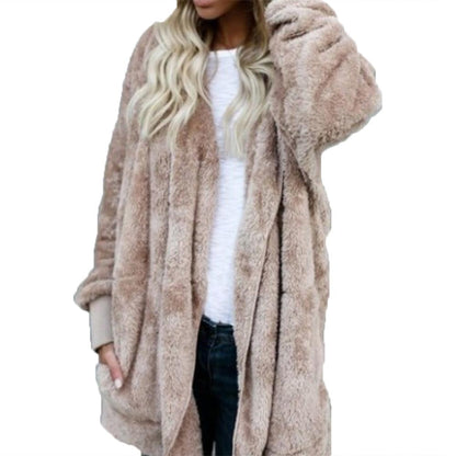 Winter Warm Women Fashion Faux Fur Hooded Coat Hairry Cardigan Furry Outwear