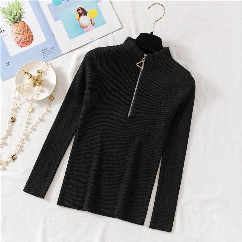 Sexy Turtleneck Sweater Women Autumn Winter Clothes Sueter Mujer Zip Christmas Sweaters Pink Fashion Pullovers Ladies