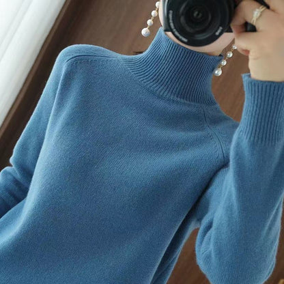 lovwvol Turtleneck Pullover Fall/winter  Cashmere Sweater Women Pure Color Casual Long-sleeved Loose Pullover Bottoming