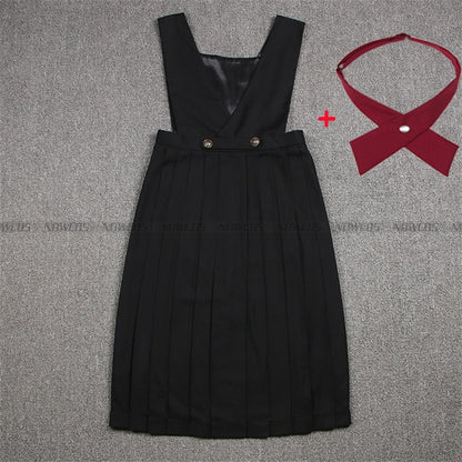 Students Ceylon Black Tea Japanese Girl's Long Pleated Dress Summer Women's Sleeveless Pinafore Dress JK High School Uniform