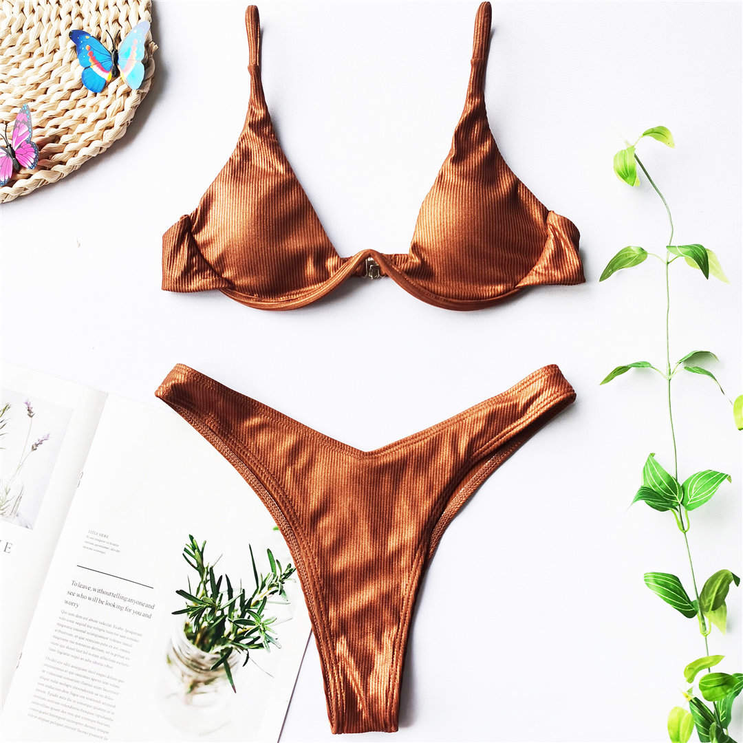 S - XL V-bar Underwired Bikini Female Swimsuit Women Swimwear Two-piece V shape Wire Bikini set Bather Bathing Suit Swim V439