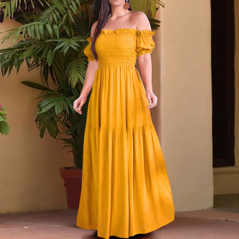 Women Summer Maxi Dress Vintage Solid Dress Sexy Long Party Dress Plus Size Robe Femme Bohemian Vestidos