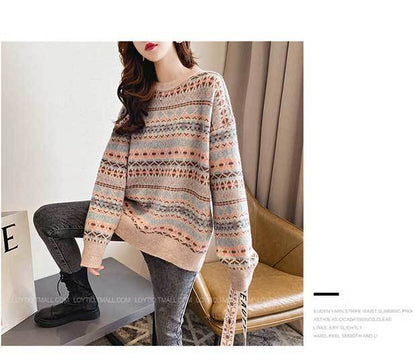 lovwvol New Hong Kong Style Retro Sweater Schoolgirl Korean Loose Winter Lazy Wind Plus Size Sweater Tide