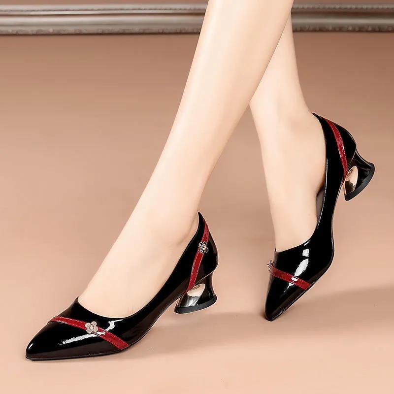 Women Fashion Elegant Bow Tie Party Square Heel Navy Blue Pumps Female Cute Comfort Spring & Autumn Heel Shoes