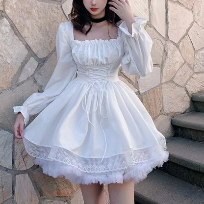 lovwvol Lolita Dress Party Evening Women Vintage Lace Y2k Mini Dress Female Kawaii Clothing 2024 Spring One Piece Dress Korea White