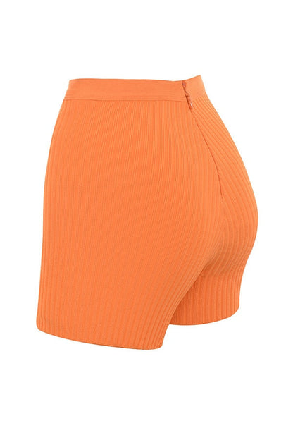 Women New Fashion Bandage Shorts Casual Black Orange Bone Color Shorts 9001