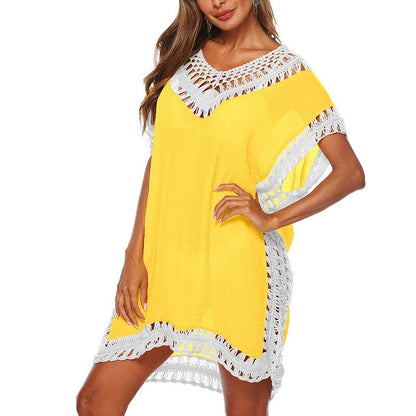 Sexy Women Loose Beach Dress Tunic Solid Bikini Cover UP Swimsuit Beachwear Swimwear Hollow Out Beach Dress Robe De Plage