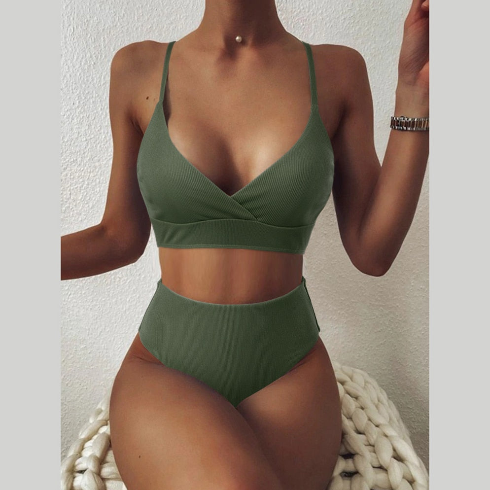 Sexy Bikini Swimwear Women Special Fabric Swimsuit Biquini Two Pieces Beachwear Push Up Swimsuit Women High Waist Bikini