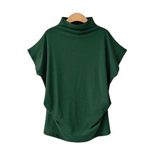 Women Casual Turtleneck Short Batwing Sleeve Blouse Female Cotton Solid Plus Size Tops Ladies Shirt Clothing