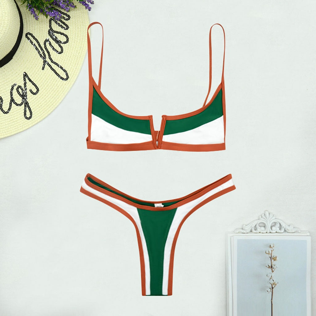 Women Patchwork Push Up Bandeau Beach Bikini Set Two Piece Bathing Swimsuits biquinis feminino traje de baño mujer#K35