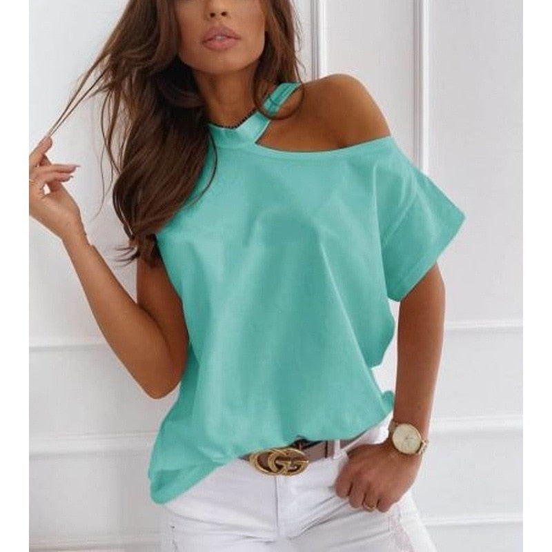 Large size Top Sexy Off Shoulder summer Tshirt Women Print Casual Summer Short Sleeve O-neck Pullovers Tops Fashion Street Tee