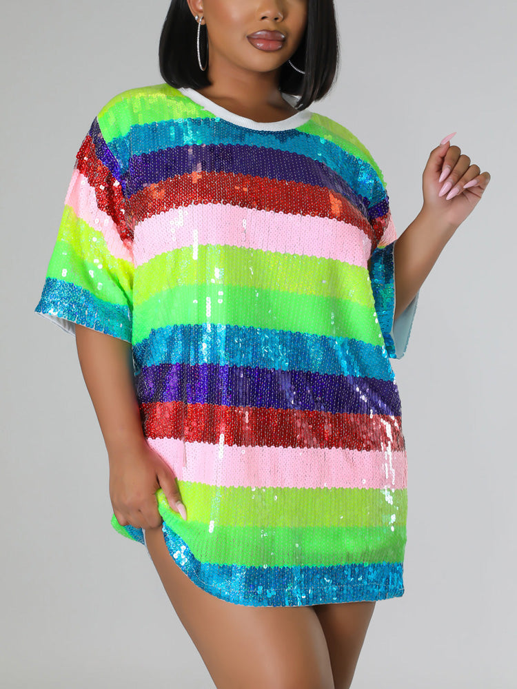 Sequin Rainbow Mini Dress