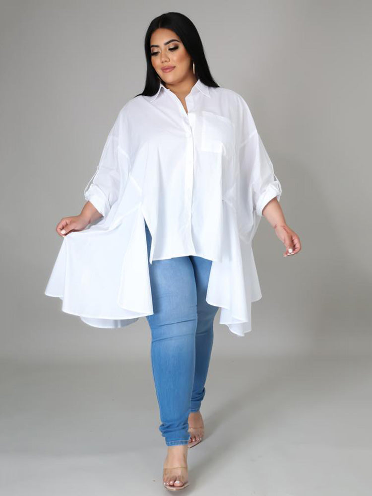 Solid Loose Irregular Blouse Shirt