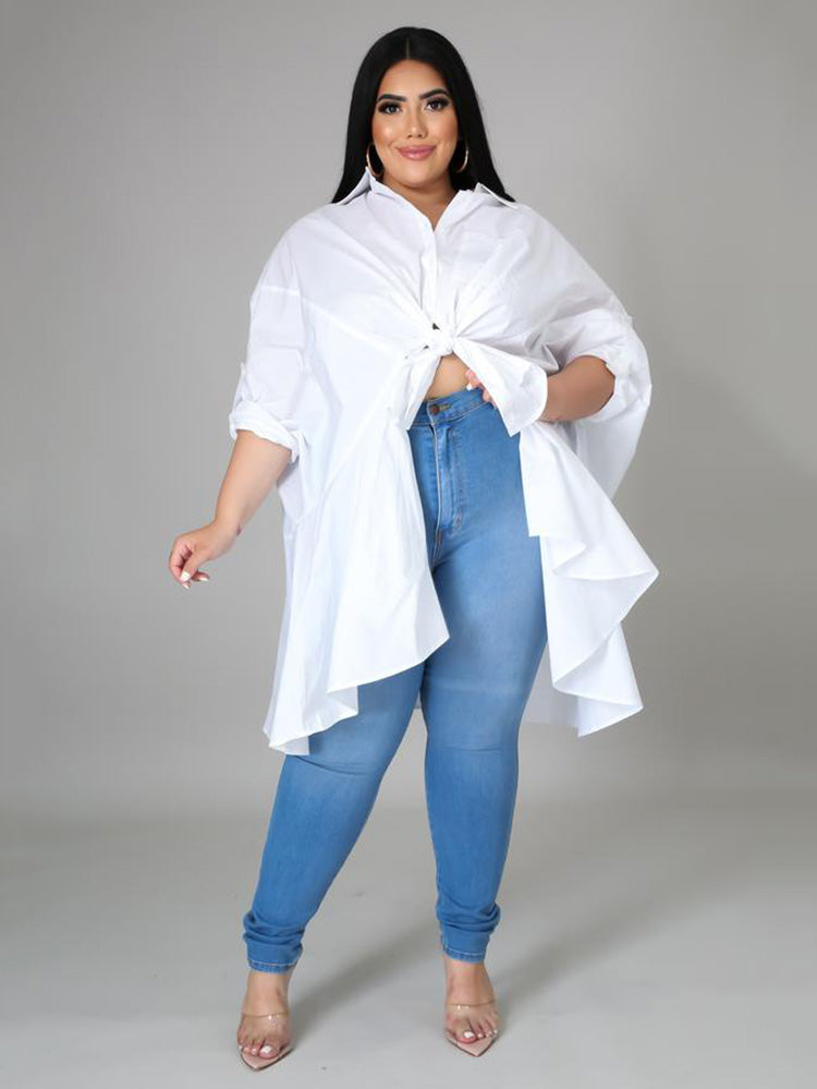 Solid Loose Irregular Blouse Shirt