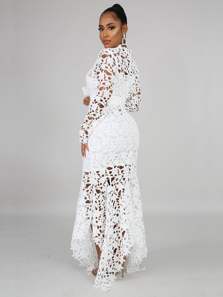 Lace O Neck Irregular Maxi Dress