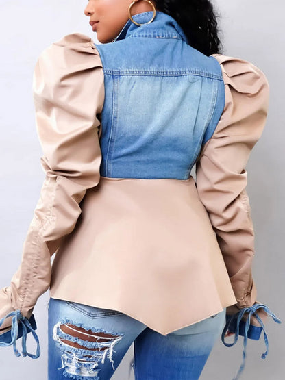 Denim Patchwork Asymmetrical Tops