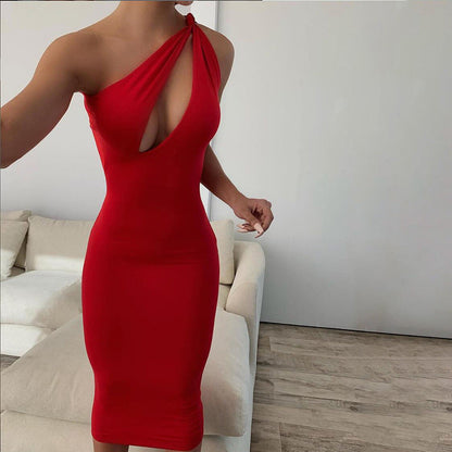 lovwvol food inspired dress to impress INS Style Summer New Women's Clothing Fashion Shoulder Sexy Hollow Slim Mid-Length Dress Women