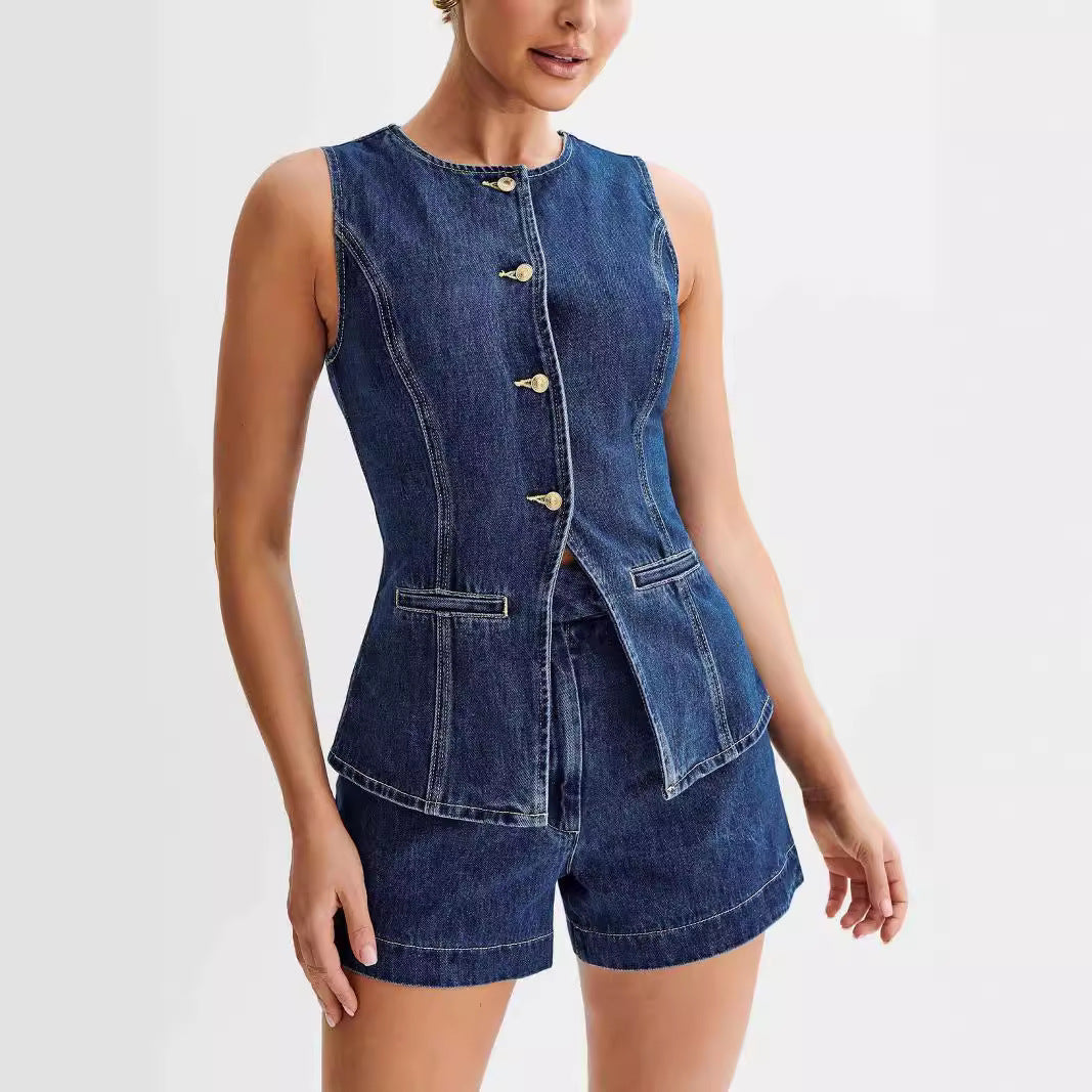 lovwvol barn jacket outfits Spring and Summer Fashion Casual Sleeveless High Waist Denim Suit Women's Clothing