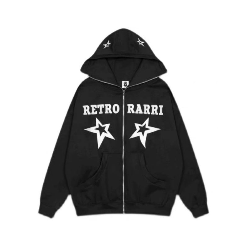 lovwvol dream clothes American Retro Street Star Embroidered Hooded Sweater for Men and Women New Loose Couple Hoodie Coat for Boys and Teenagers