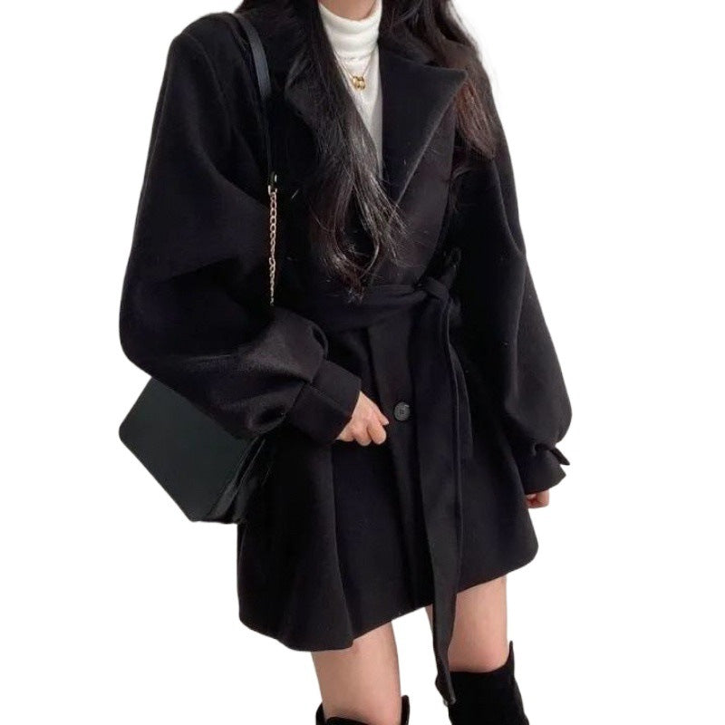 lovwvol 2000s fashion Korean Style Chic2024 Autumn and Winter Retro Girl's Big Windbreaker Tight Waist Loose Small Woolen Coat Women's Clothing