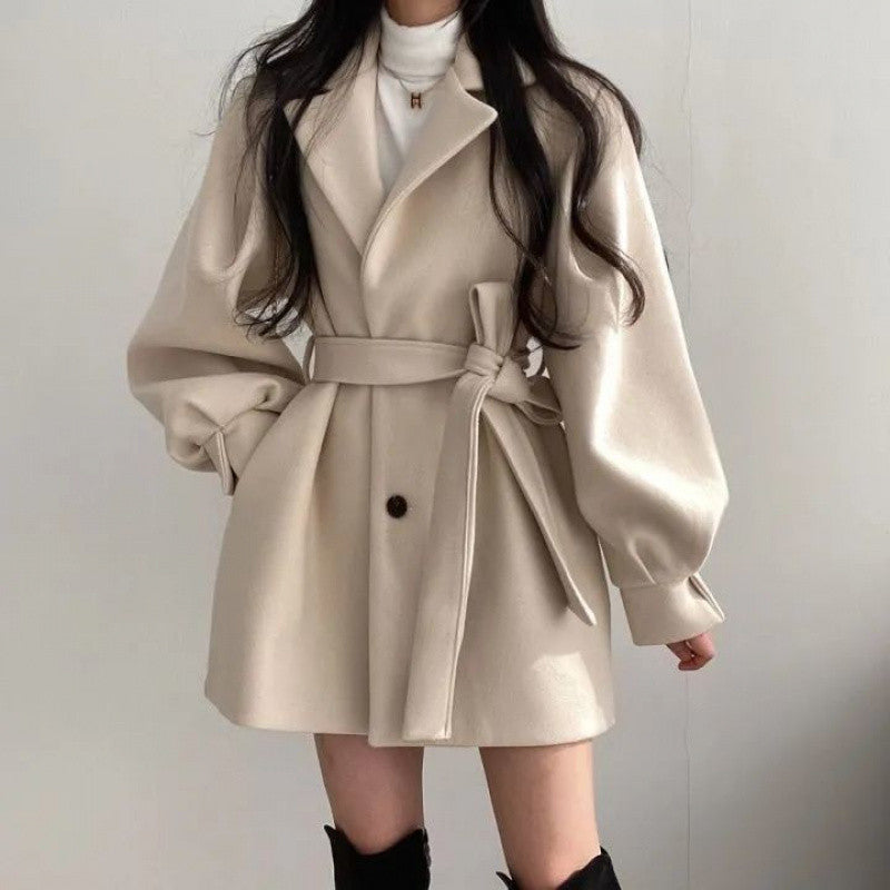 lovwvol 2000s fashion Korean Style Chic2024 Autumn and Winter Retro Girl's Big Windbreaker Tight Waist Loose Small Woolen Coat Women's Clothing