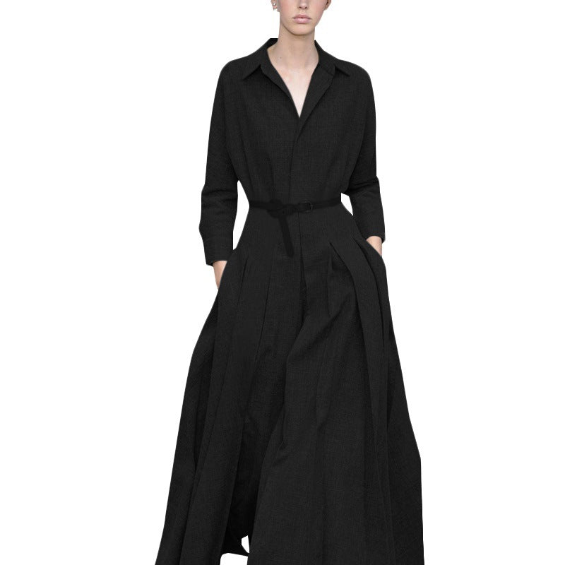 lovwvol barn jacket outfits Super Long Shirt Dress for Women Spring and Autumn Long Pleated Large Swing Dress Fashionable Trendy Waist-Tight to Ankle Dress