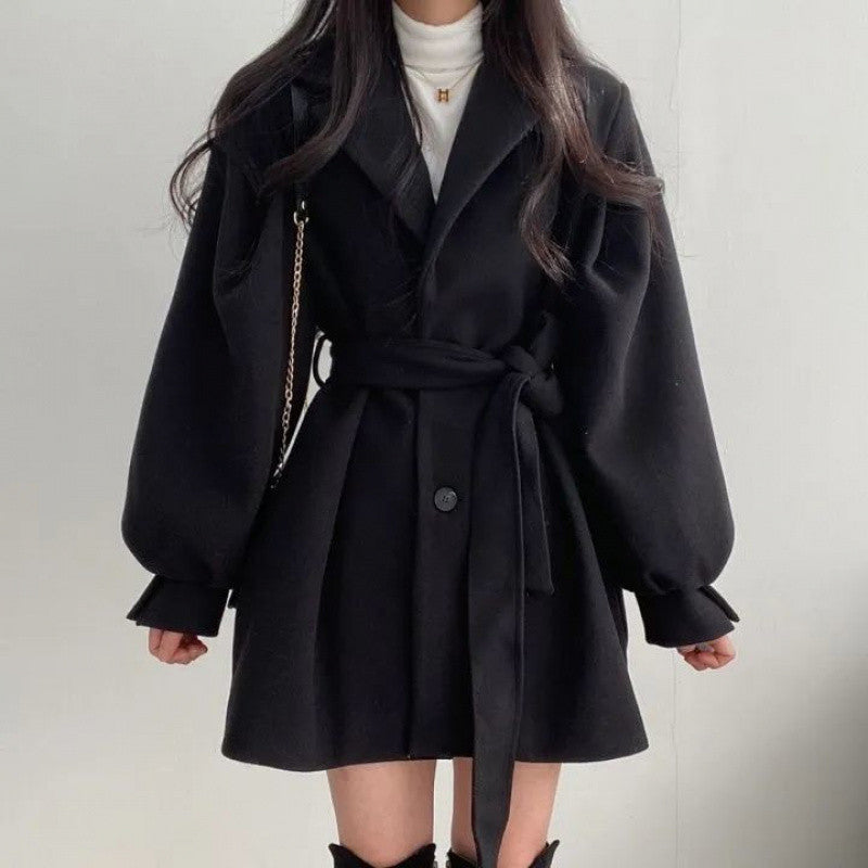 lovwvol 2000s fashion Korean Style Chic2024 Autumn and Winter Retro Girl's Big Windbreaker Tight Waist Loose Small Woolen Coat Women's Clothing