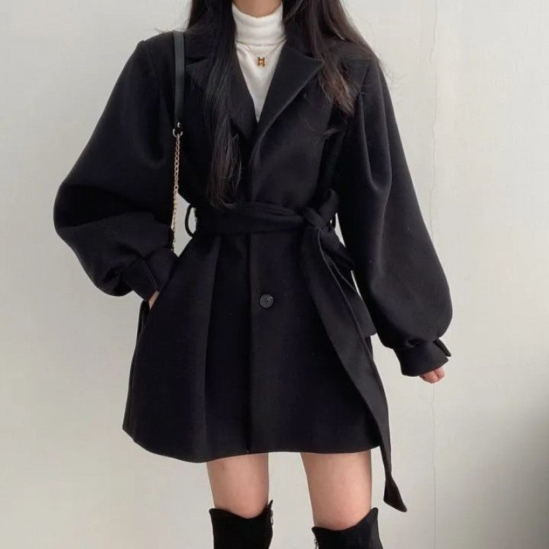 lovwvol 2000s fashion Korean Style Chic2024 Autumn and Winter Retro Girl's Big Windbreaker Tight Waist Loose Small Woolen Coat Women's Clothing