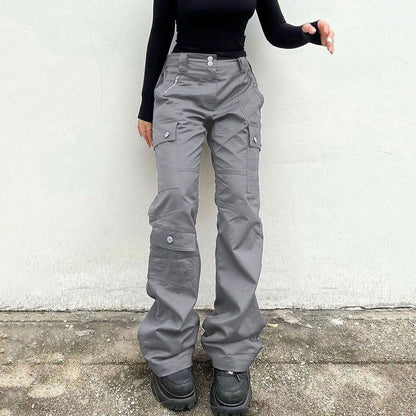 lovwvol going out outfits Gray Multi-Pocket Split Design Jeans Women's New Style Personalized Fried Street Pants Hot Girl Fashion