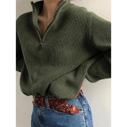 lovwvol fall outfits women Autumn and Winter Women's Clothing Popular Zipper Stand Collar Long Sleeve Loose Sweater for Women