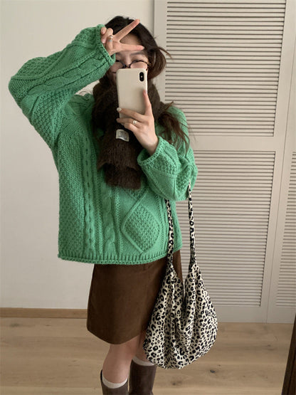 lovwvol outfit inspo Yishi Korean Style Retro Winter New Hemming Knitted Women's round Neck Twist Loose Lazy Style Pullover Sweater