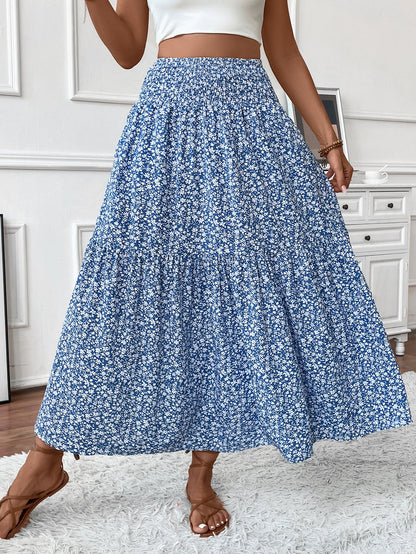 lovwvol summer outfits inspo Small Floral Three-Layer Stitching Long Skirt High-Grade Women's A- line Skirt