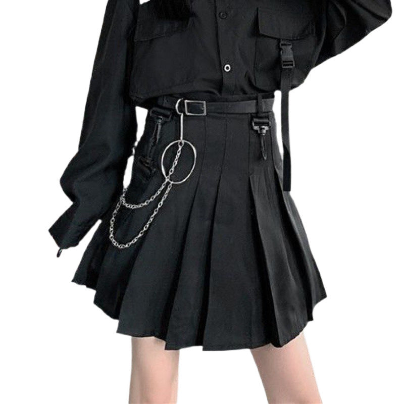 lovwvol grunge outfits Black Pleated Skirt Female Summer Student Skirt Uniform Skirt Hot Girl Tooling High Waist Word Skirt Fashion