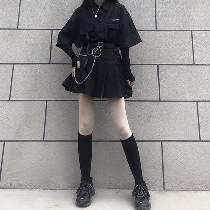 lovwvol grunge outfits Black Pleated Skirt Female Summer Student Skirt Uniform Skirt Hot Girl Tooling High Waist Word Skirt Fashion