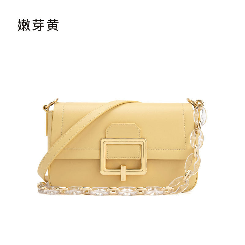 2025 Women's bag  new spring and summer  niche texture shoulder cowhide body small square bag chain leather underarm bag