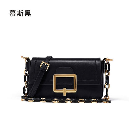 2025 Women's bag  new spring and summer  niche texture shoulder cowhide body small square bag chain leather underarm bag