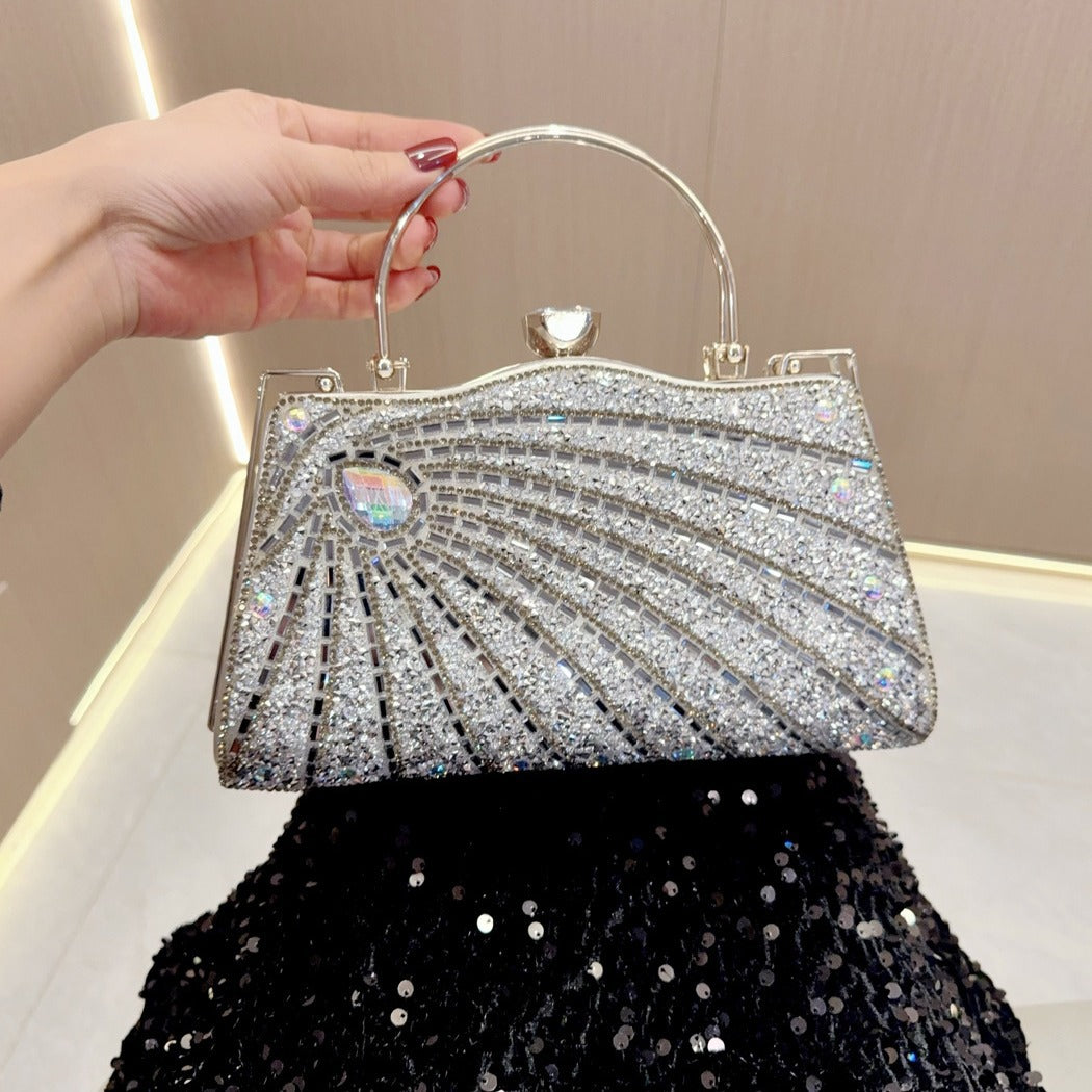 New New 2025 diamond-encrusted handbag simple fashion dress bag banquet bag dinner bag shoulder bag oblique span bag