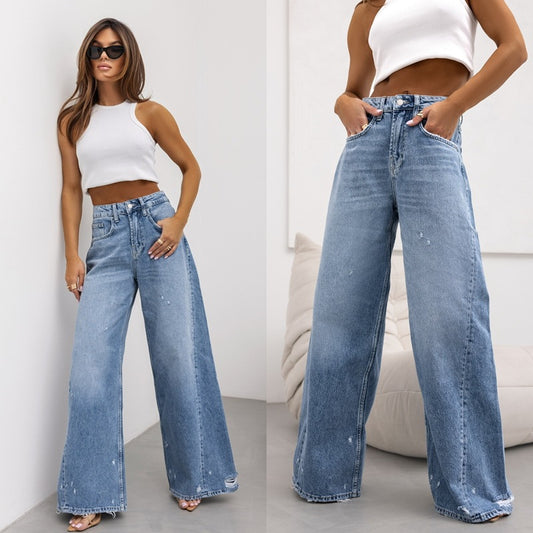 2025 n retro straight ripped jeans women's  New popular summer new Popular trade wide-leg pants spot