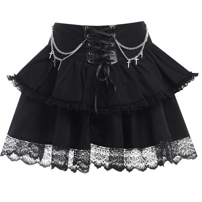 lovwvol grunge outfits  Autumn New Halloween Party Style Hipster Slim-Fit Chain Cross Double-Layer Gothic Skirt for Women