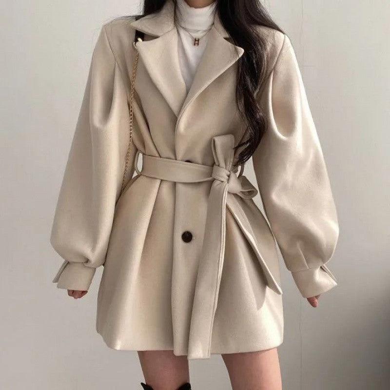 lovwvol 2000s fashion Korean Style Chic2024 Autumn and Winter Retro Girl's Big Windbreaker Tight Waist Loose Small Woolen Coat Women's Clothing