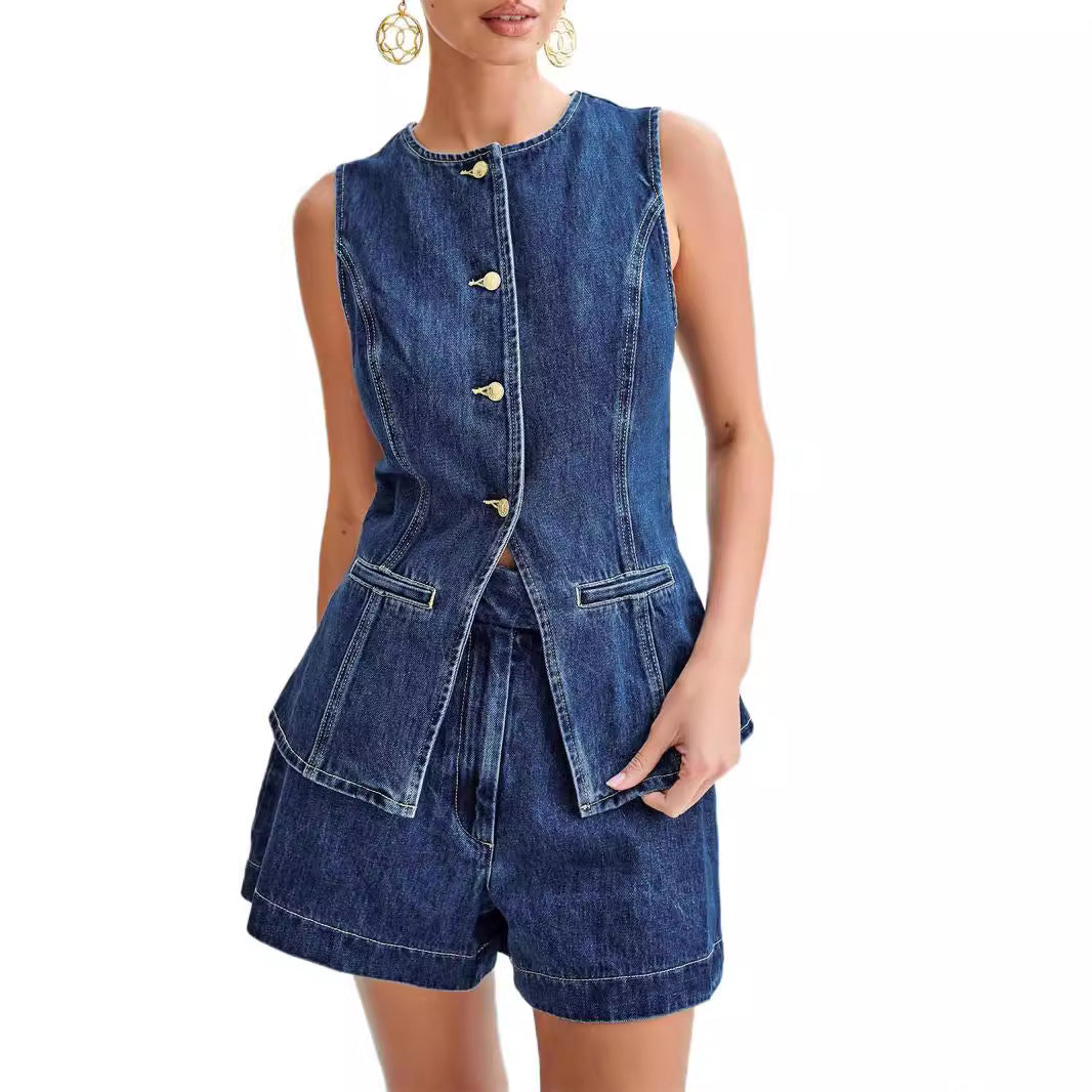 lovwvol barn jacket outfits Spring and Summer Fashion Casual Sleeveless High Waist Denim Suit Women's Clothing