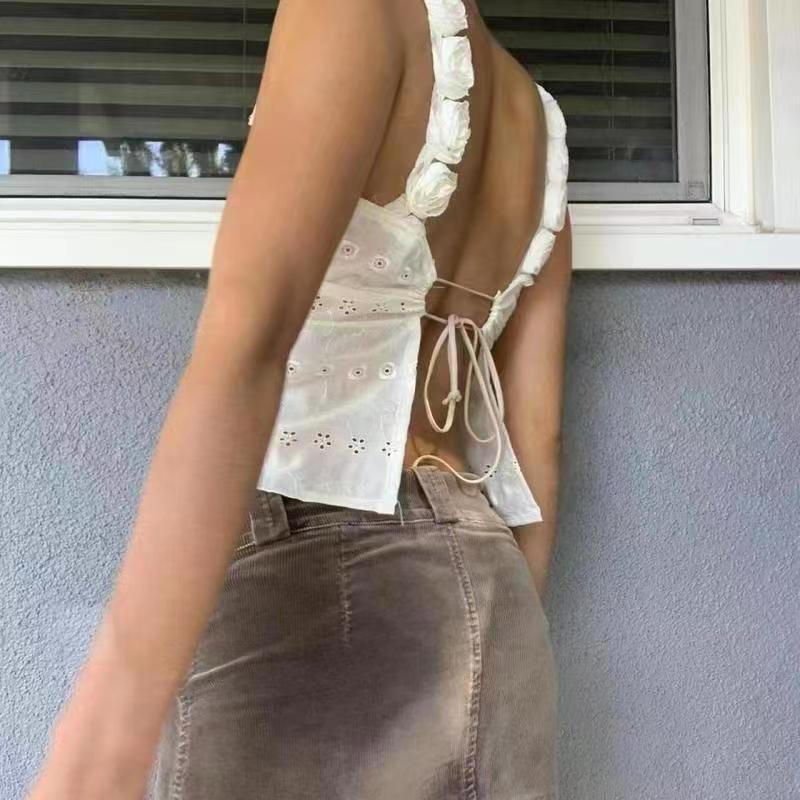 lovwvol summer outfits inspo New Age-Reducing Flower Small Sling Chest-Shaped Slim-Fit Short Vest