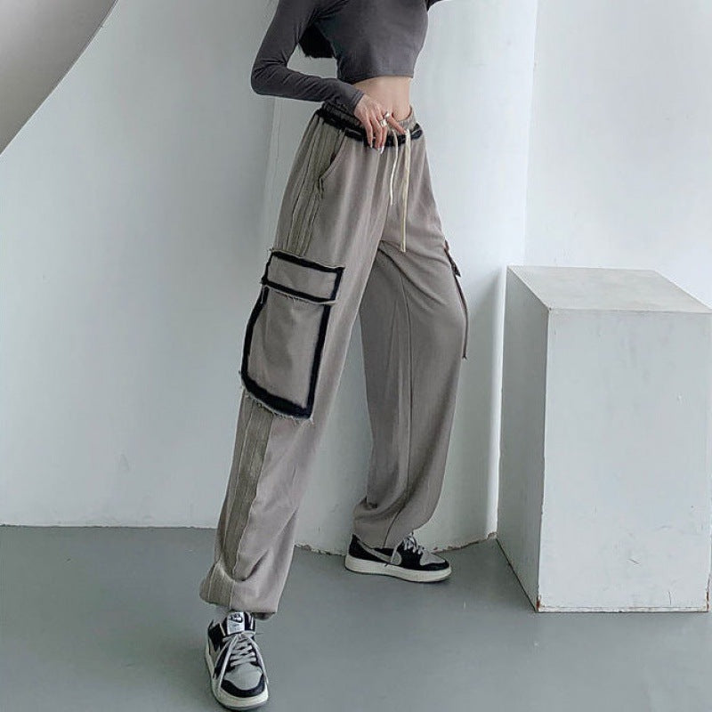 lovwvol going out outfits Spring and Autumn American Gray Sweatpants New Fashion Ankle-Tied Casual Sports Pants Loose Straight Wide-Leg Overalls