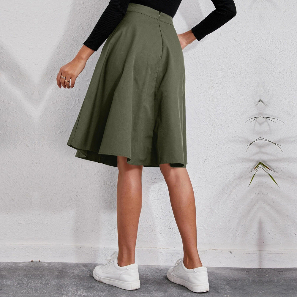 lovwvol work outfits women Women's Pocket Button Waist Elegant Umbrella Skirt French Mid-Length Skirt