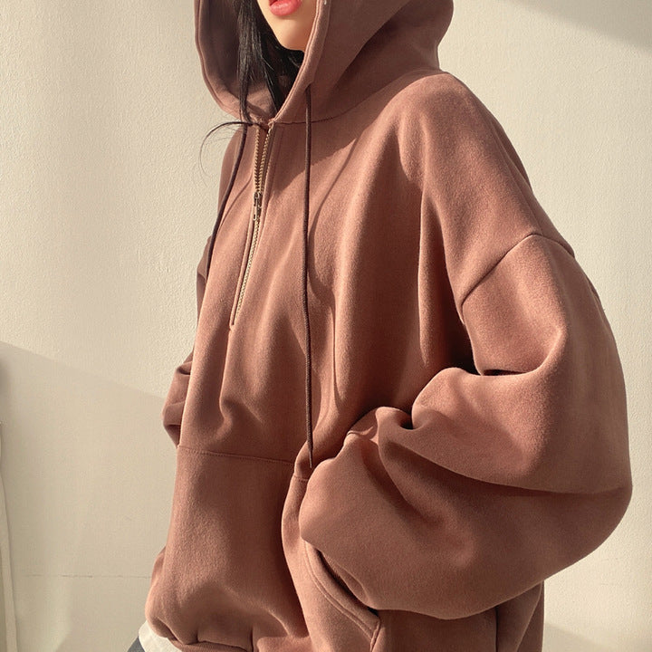 lovwvol harajuku fashion dress to impress Pullover Zipper Hooded Sweater for Women Ins Long Student Loose Spring, Autumn and Winter Fleece-lined Korean Style Thin